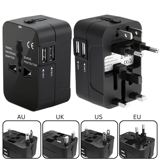 KangaPeak™ Universal Travel Adapter EU UK US AU AC Power Charger Adapter with Dual USB Port