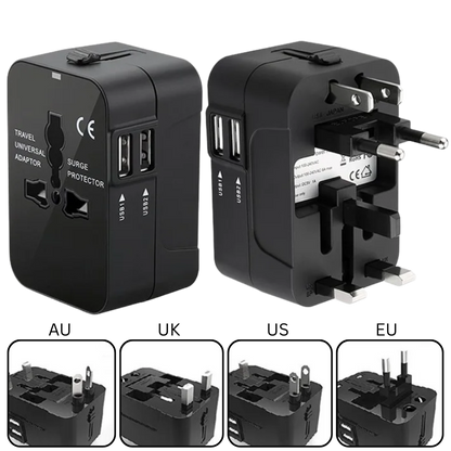 KangaPeak™ Universal Travel Adapter EU UK US AU AC Power Charger Adapter with Dual USB Port
